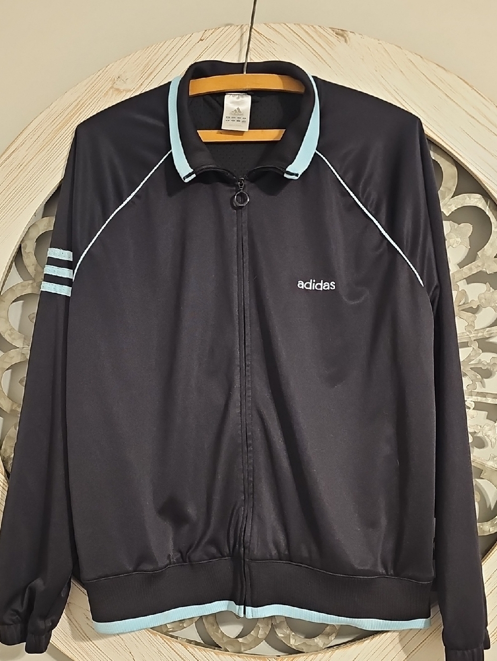 Adidas Black Track Jacket with Light Blue Trim